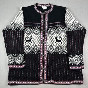 Croft And Barrow Fair Isle Reindeer Cardigan Sweater Nordic Clasps Size Medium